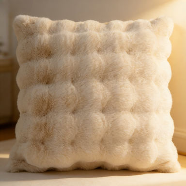 Double-sided rabbit fur throw pillow