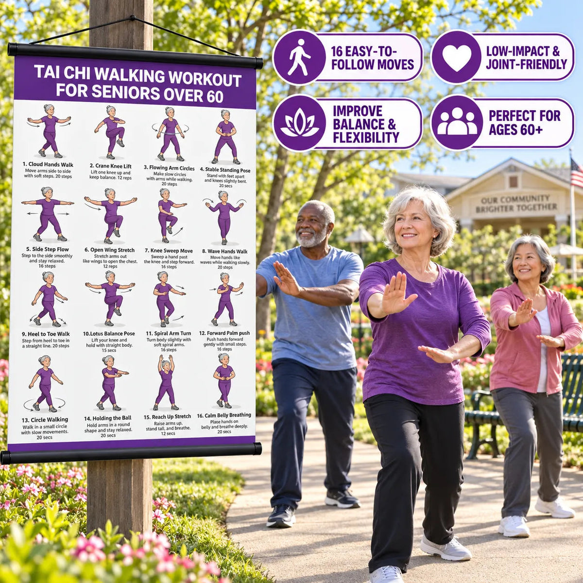 Tai chi chair workout chart for seniors (16 x 24 inches)-Seated & Standing Exercises