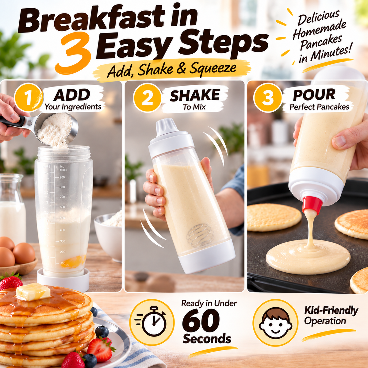 β‘50K+ Sold π₯ Selling Fast β π«4.5-Cup Pancake Batter Dispenser & Mixer