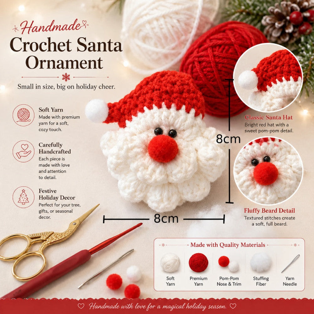 🎅 100% Handmade Crochet Santa Ornament (Sarah Wilson Handmade) - The Best Christmas Gift