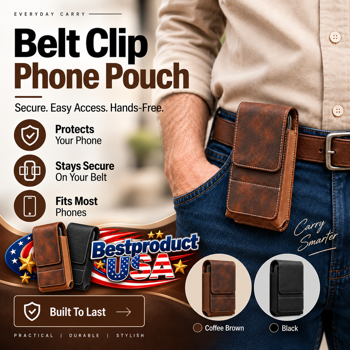 💥LAST DAY SALE 50%OFF⚡Waist Belt Cell Phone Pouch 📱 Multi-Pocket Leather Holster with Card Holder