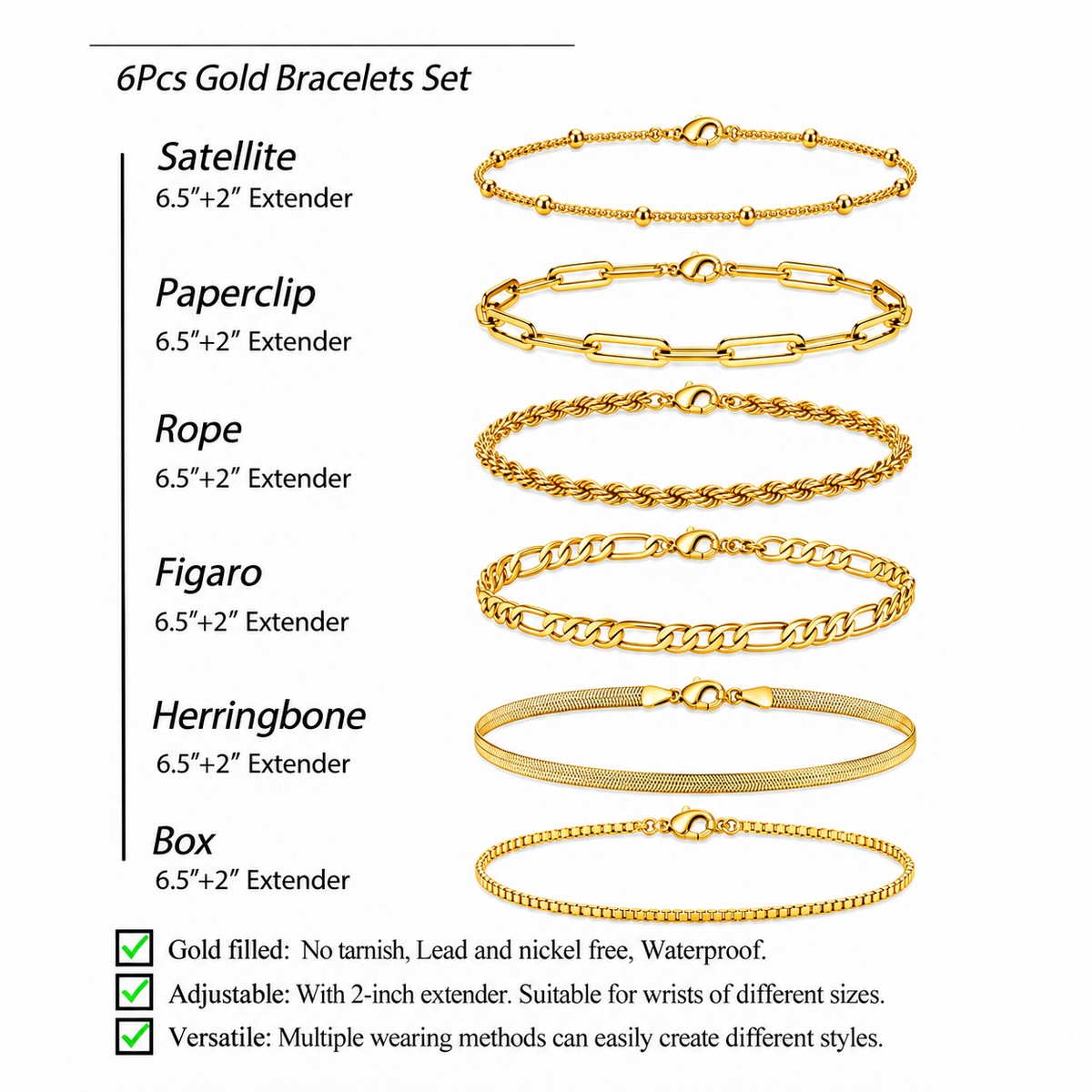 Heosuneion 6-Chain Stacking Bracelet Set