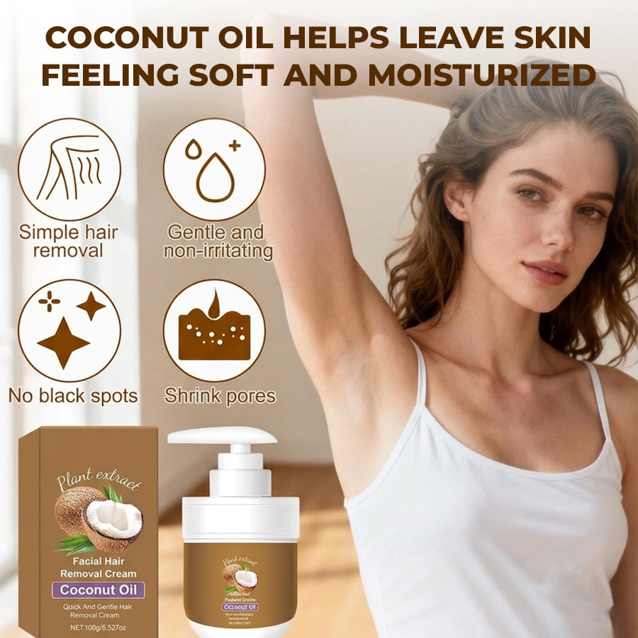 🌿Gentle Coconut Oil Hair Removal Cream — No Razor. No Wax. No Pain.
