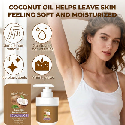 🌿Gentle Coconut Oil Hair Removal Cream — No Razor. No Wax. No Pain.