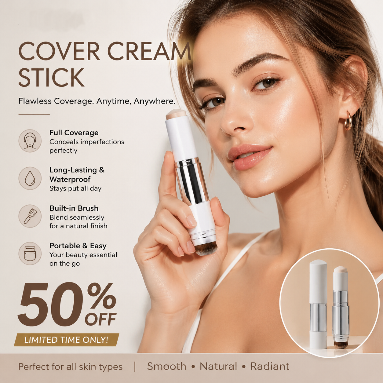 ✨3-in-1 Color-Adjusting Foundation Stick with Built-In Blending Brush