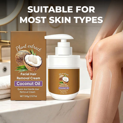 🌿Gentle Coconut Oil Hair Removal Cream — No Razor. No Wax. No Pain.