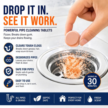 💥Foaming Drain Cleaner Tablets — Active Oxygen, Non-Toxic | Unclogs & Freshens Every Drain in Your Home
