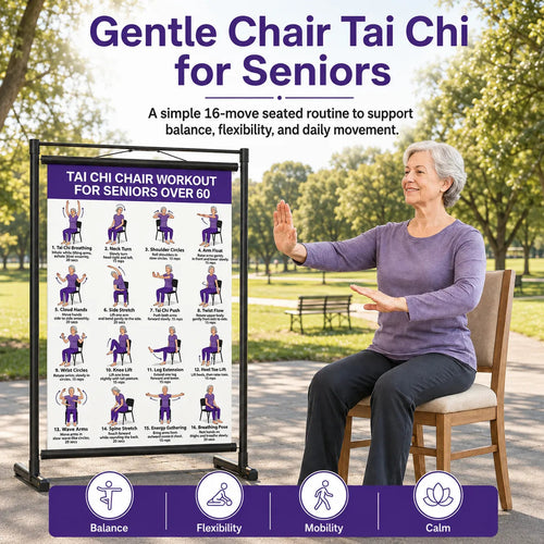 Tai chi chair workout chart for seniors (16 x 24 inches)-Seated & Standing Exercises