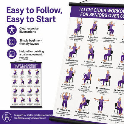 Tai chi chair workout chart for seniors (16 x 24 inches)-Seated & Standing Exercises