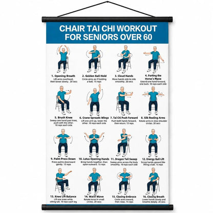 Tai chi chair workout chart for seniors (16 x 24 inches)-Seated & Standing Exercises