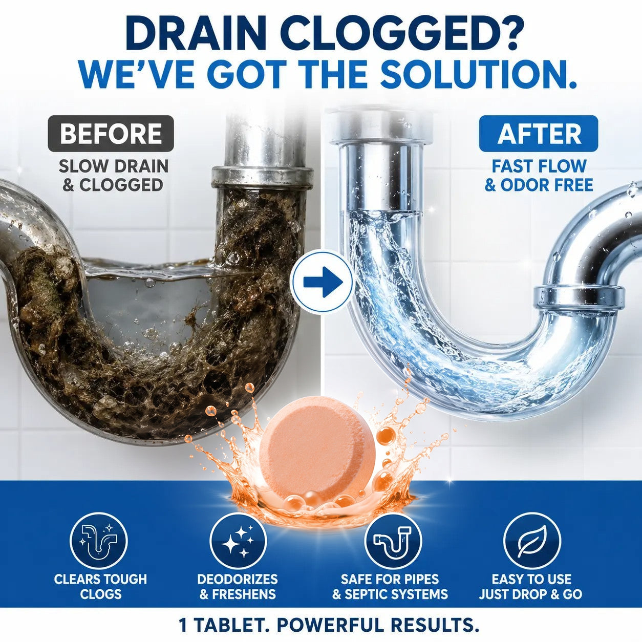 💥Foaming Drain Cleaner Tablets — Active Oxygen, Non-Toxic | Unclogs & Freshens Every Drain in Your Home