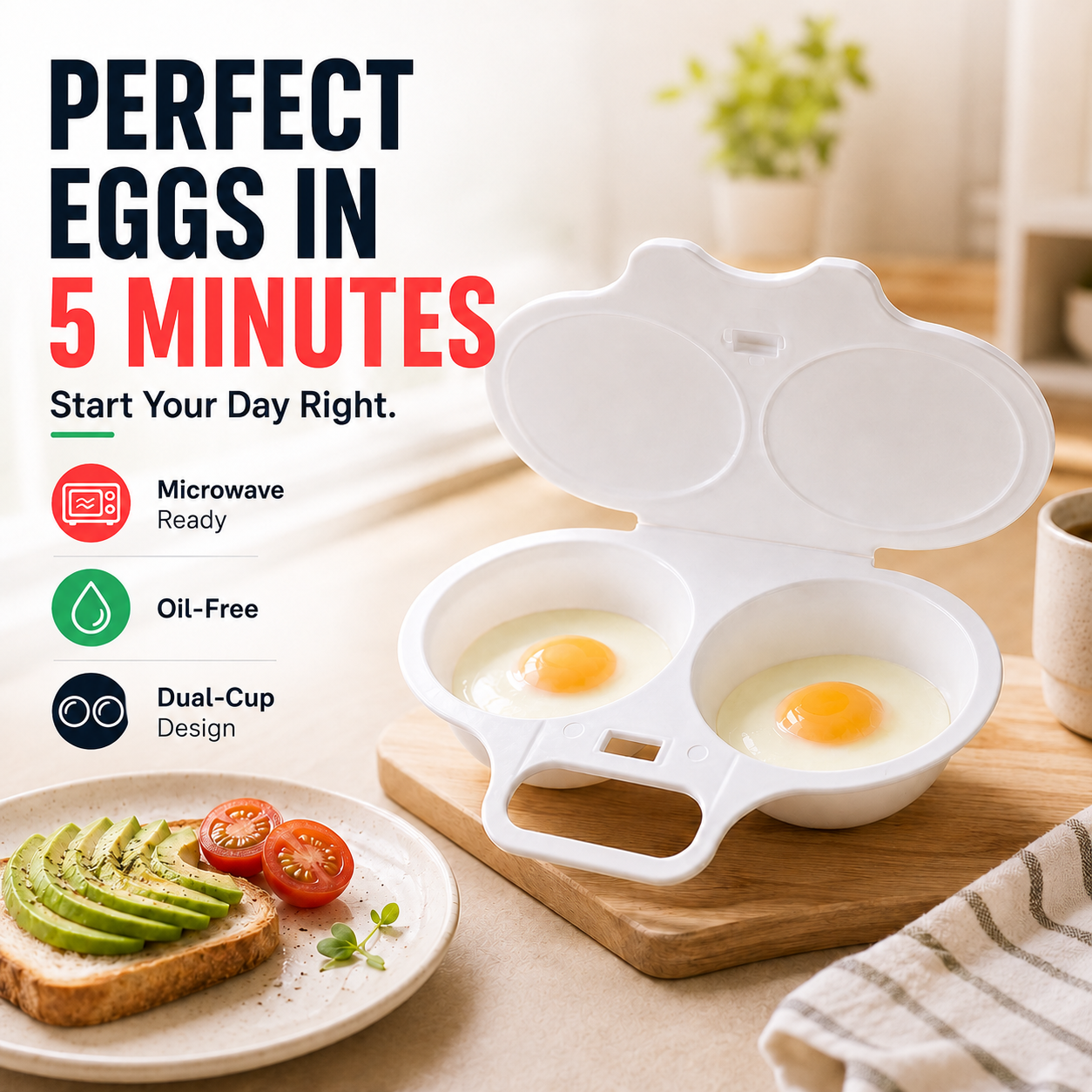 🥚Microwave Egg Poacher with Lid & Handle
