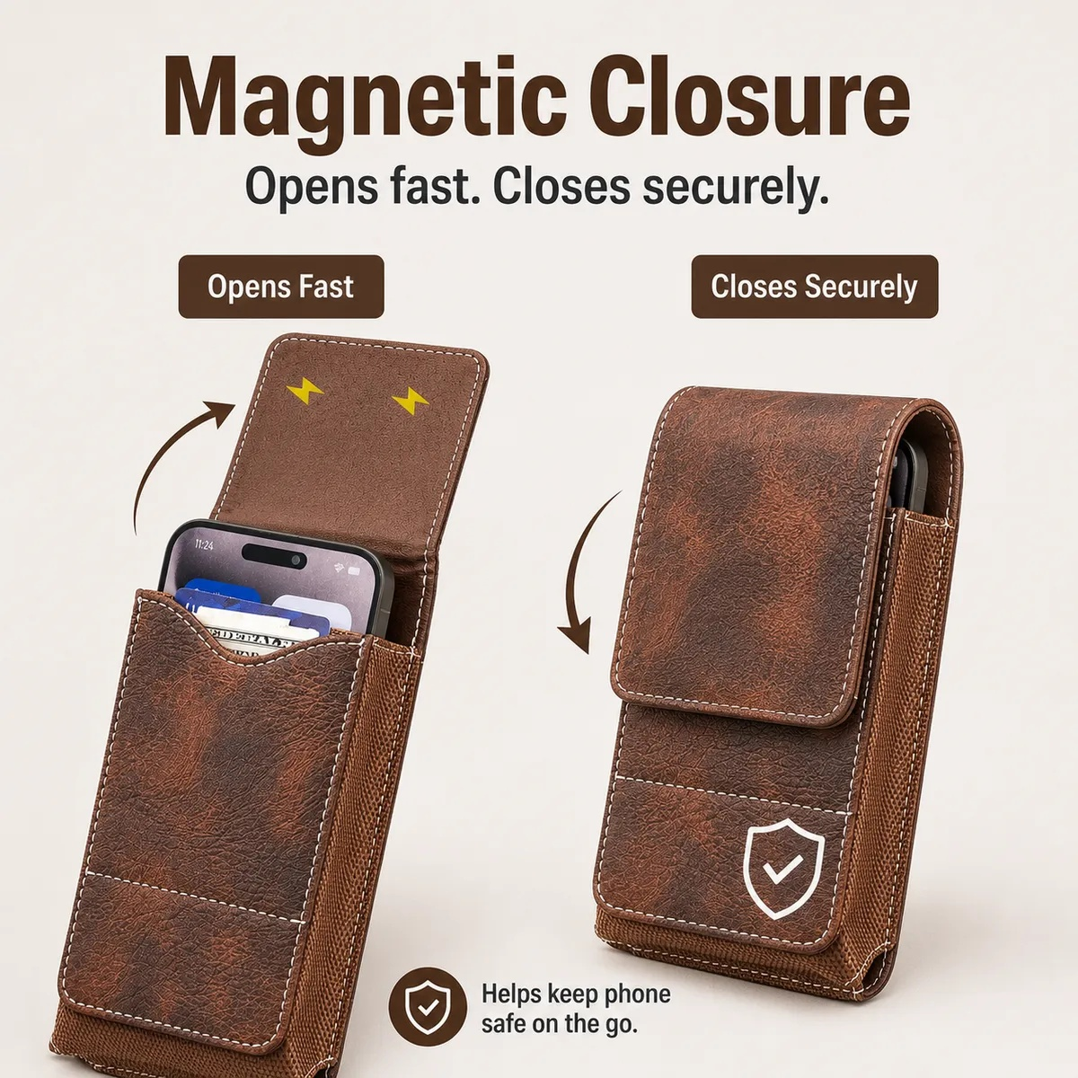 💥LAST DAY SALE 50%OFF⚡Waist Belt Cell Phone Pouch 📱 Multi-Pocket Leather Holster with Card Holder
