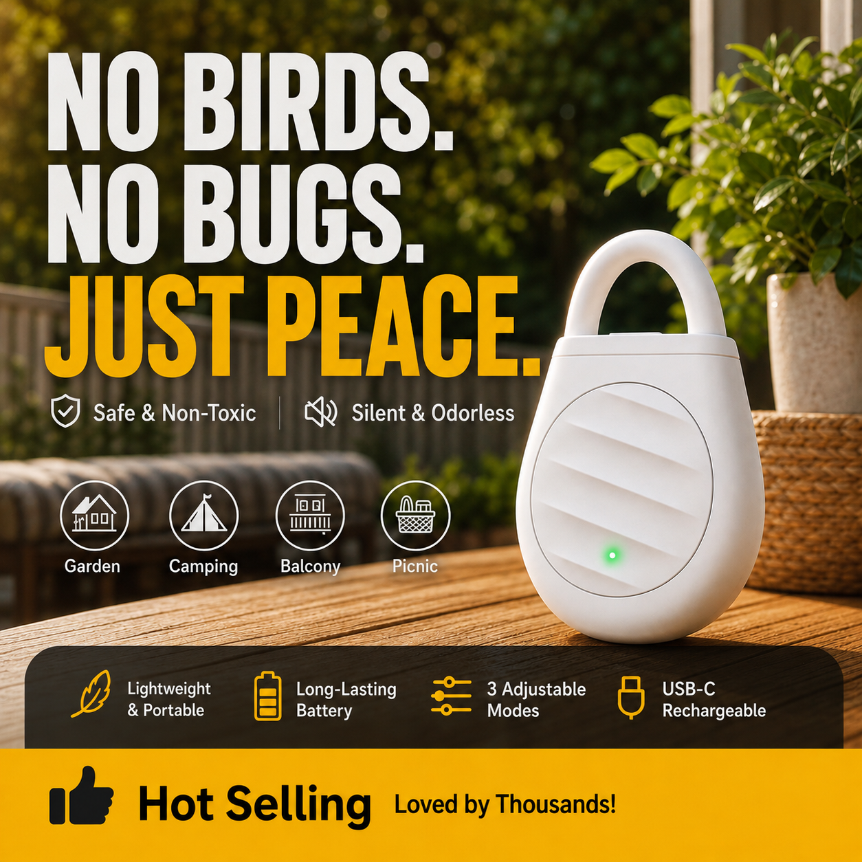 🐦Portable Ultrasonic Bird & Pest Repellent – Rechargeable Keychain Deterrent