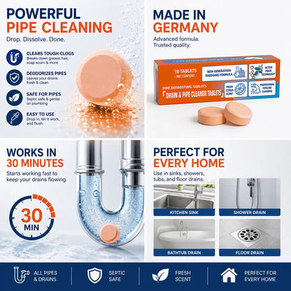 💥Foaming Drain Cleaner Tablets — Active Oxygen, Non-Toxic | Unclogs & Freshens Every Drain in Your Home