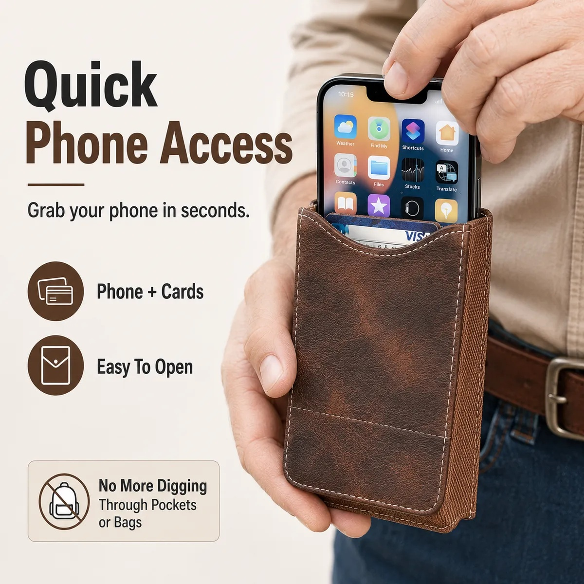 ⚡Big Discount | Waist Belt Cell Phone Pouch 📱 Multi-Pocket Leather Holster with Card Holder-2