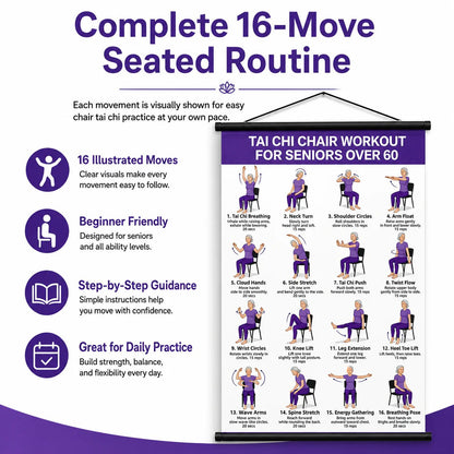 Tai chi chair workout chart for seniors (16 x 24 inches)-Seated & Standing Exercises