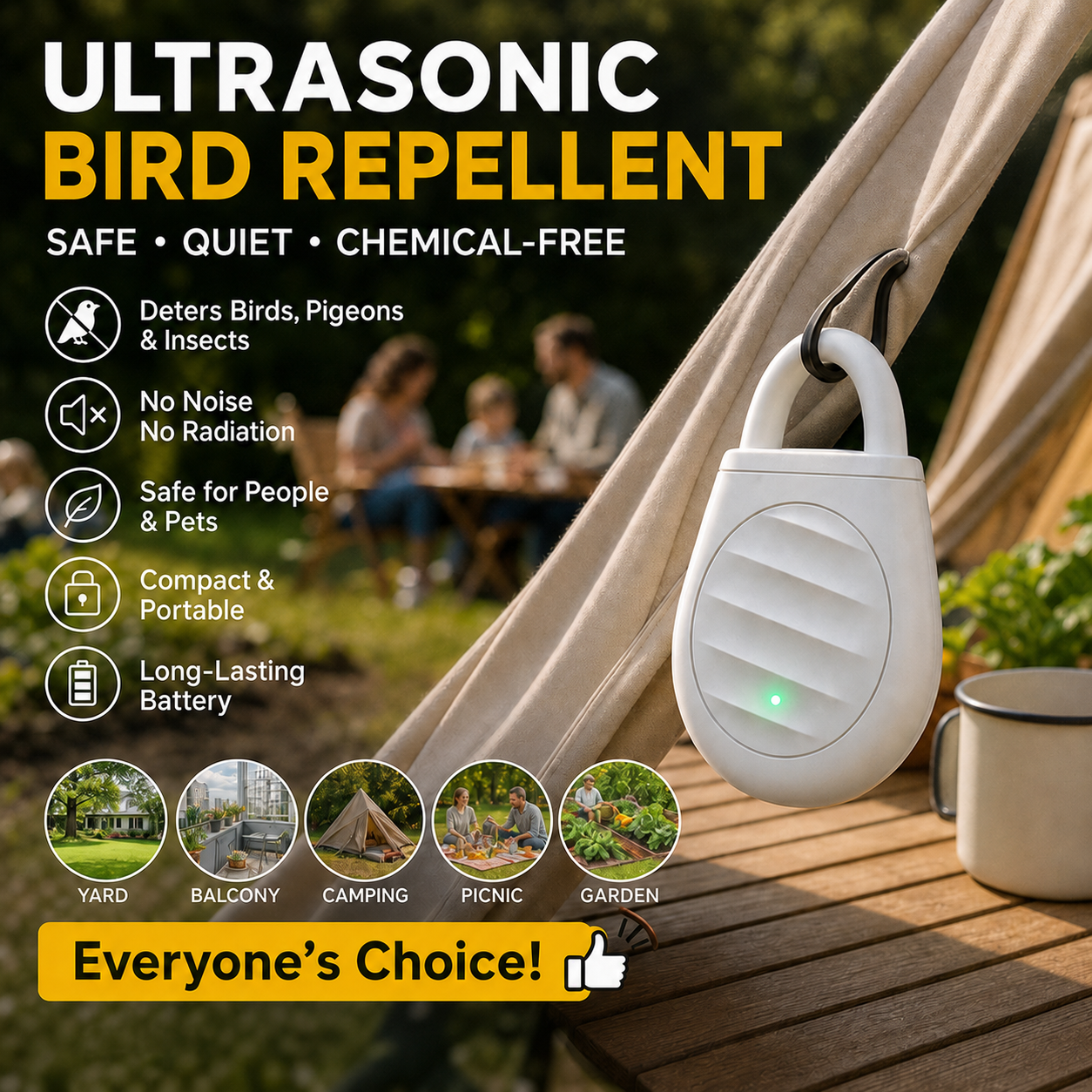 🐦Portable Ultrasonic Bird & Pest Repellent – Rechargeable Keychain Deterrent