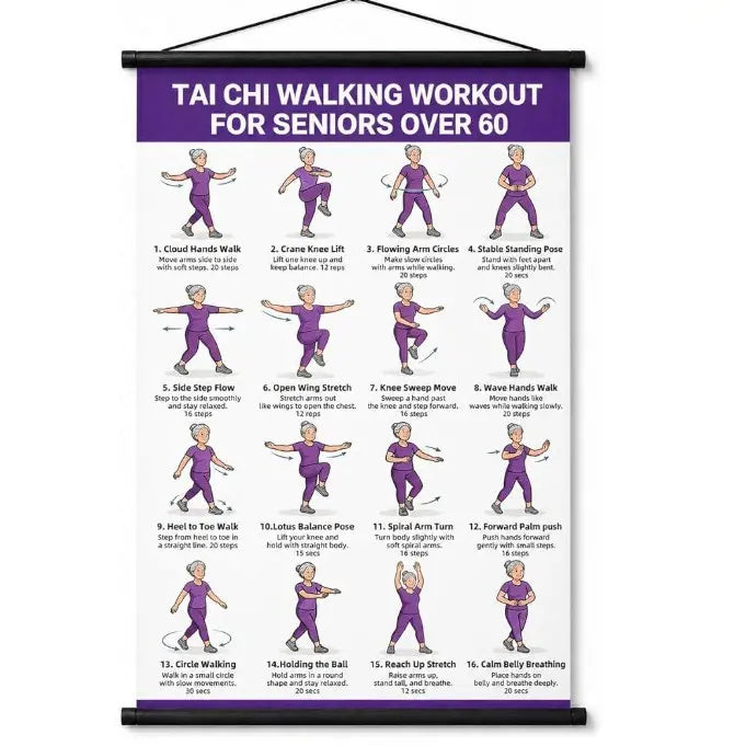 Tai chi chair workout chart for seniors (16 x 24 inches)-Seated & Standing Exercises