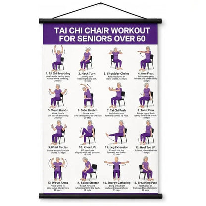 Tai chi chair workout chart for seniors (16 x 24 inches)-Seated & Standing Exercises