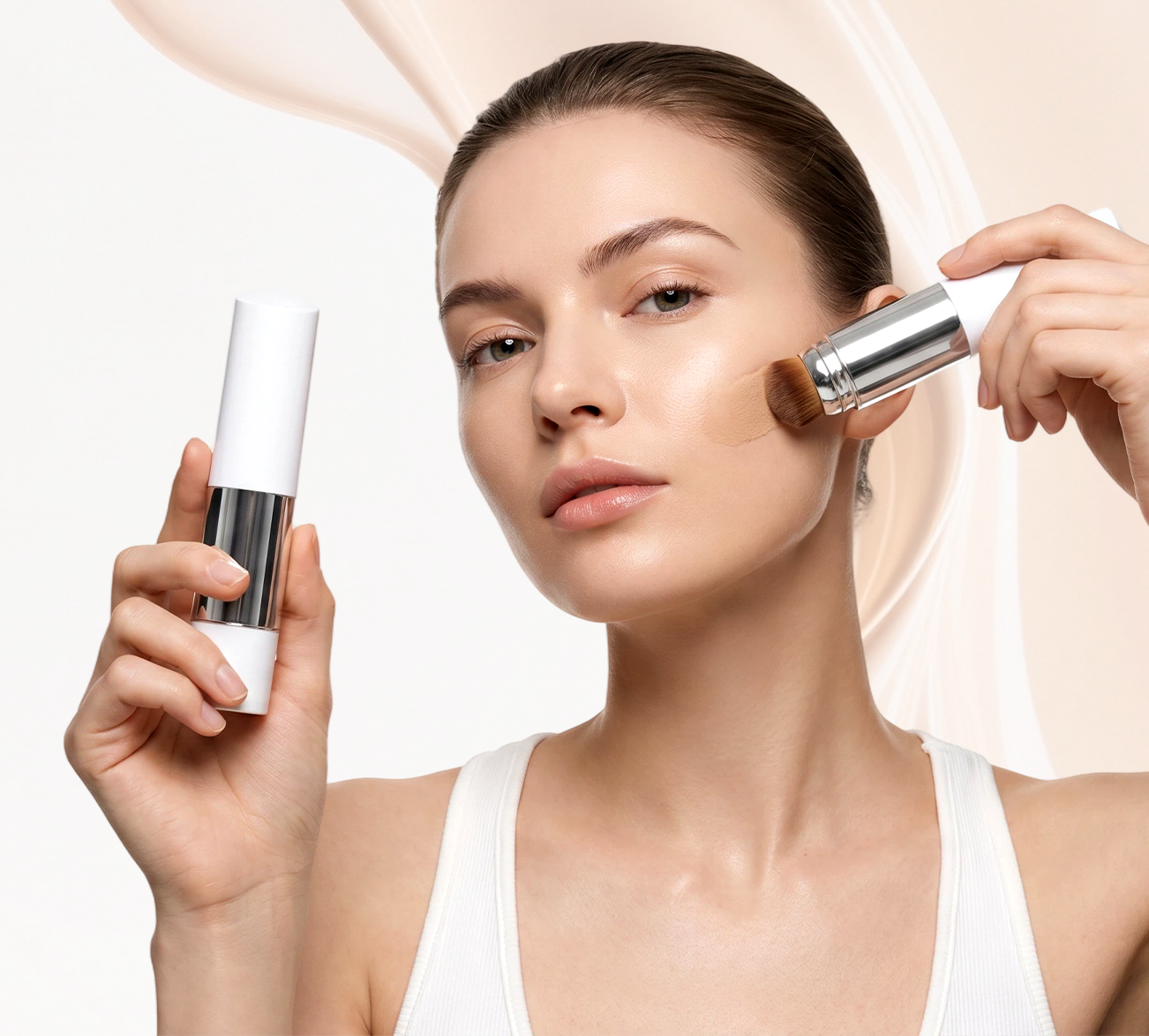 ✨3-in-1 Color-Adjusting Foundation Stick with Built-In Blending Brush