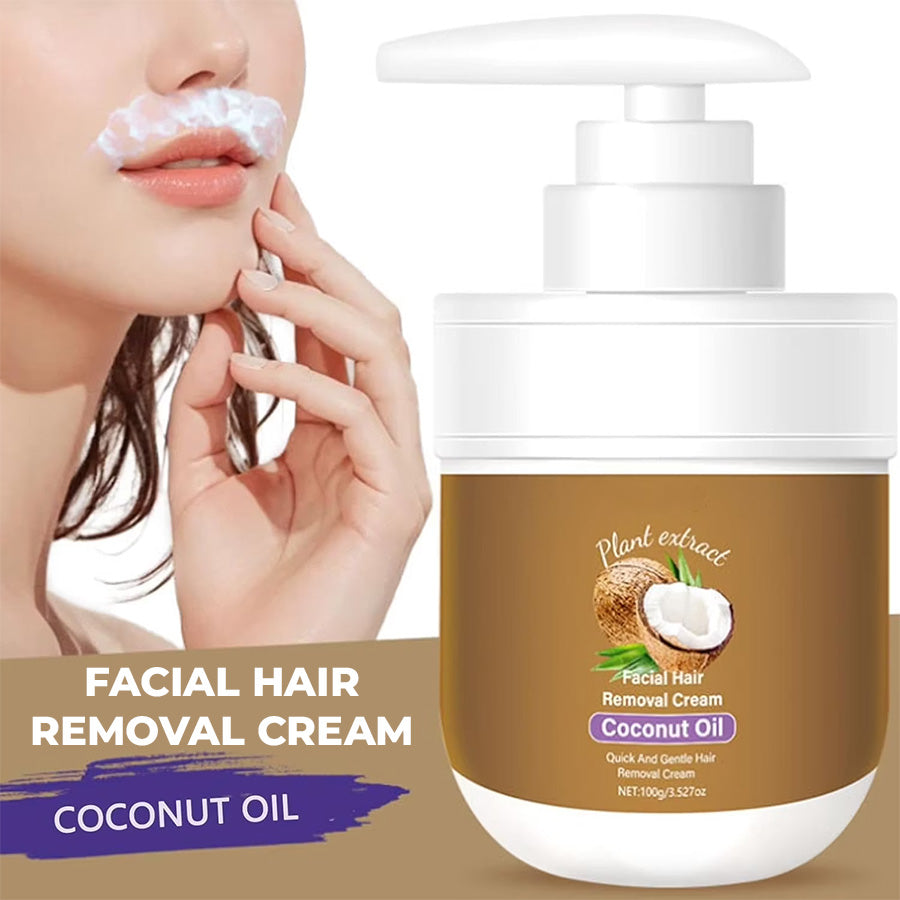 🌿Gentle Coconut Oil Hair Removal Cream — No Razor. No Wax. No Pain.