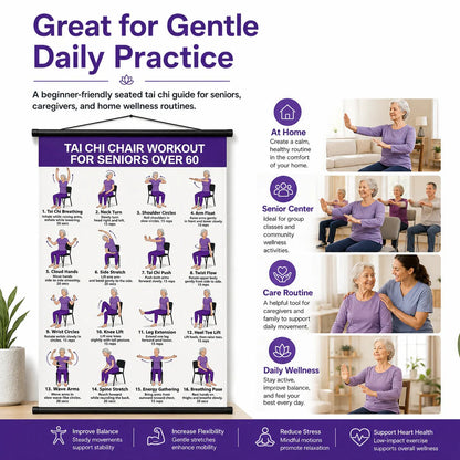 Tai chi chair workout chart for seniors (16 x 24 inches)-Seated & Standing Exercises