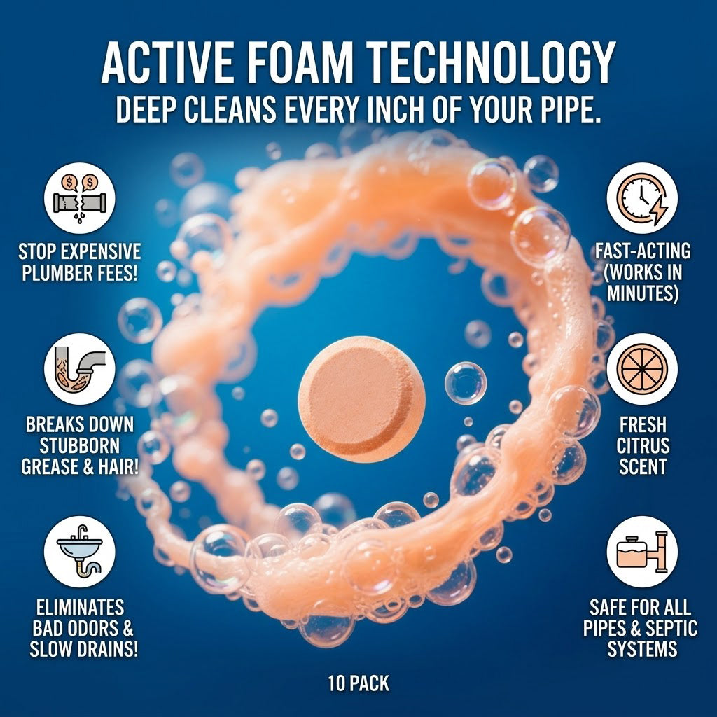 💥Foaming Drain Cleaner Tablets — Active Oxygen, Non-Toxic | Unclogs & Freshens Every Drain in Your Home