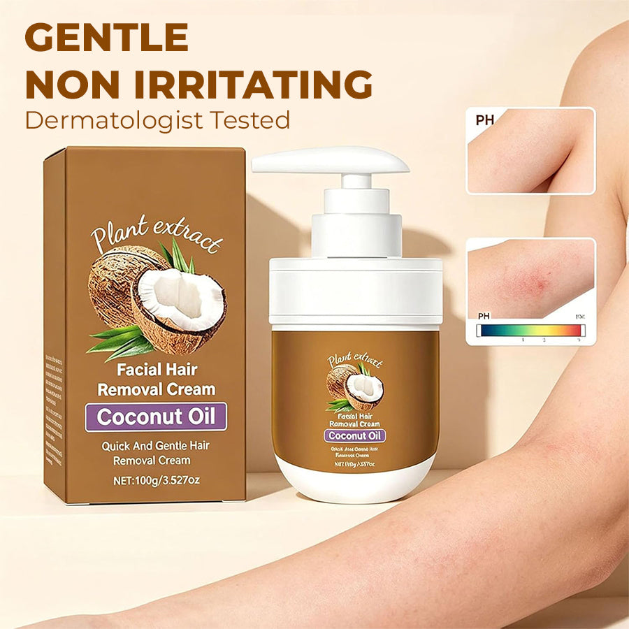 🌿Gentle Coconut Oil Hair Removal Cream — No Razor. No Wax. No Pain.