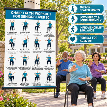 Tai chi chair workout chart for seniors (16 x 24 inches)-Seated & Standing Exercises