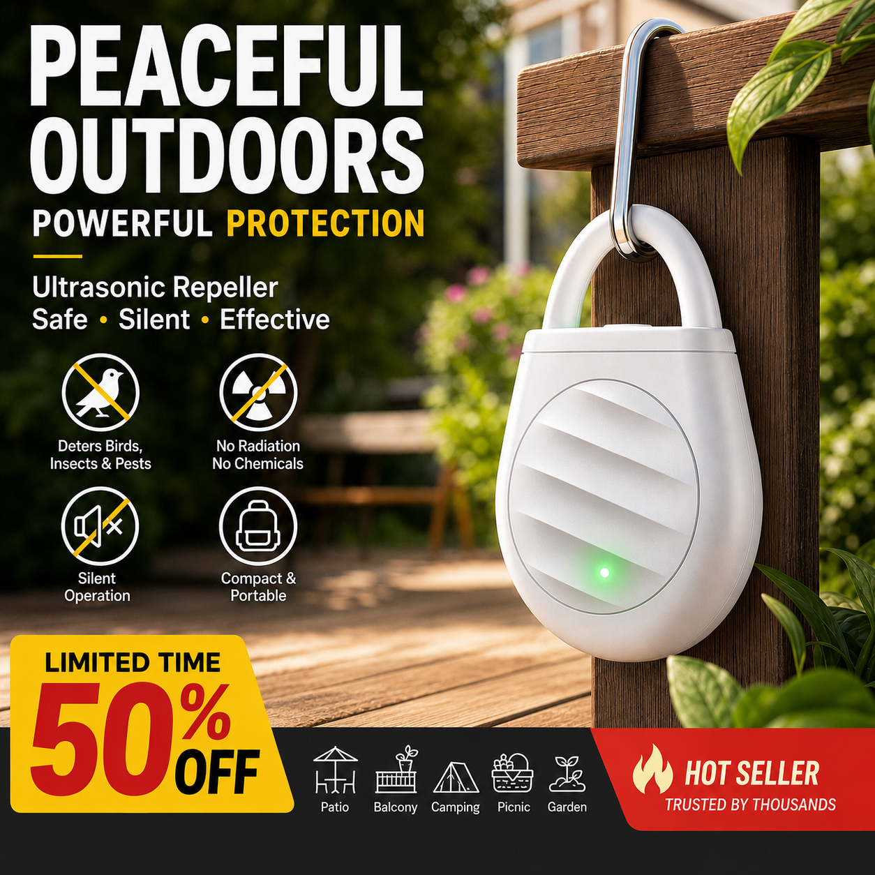 🐦Portable Ultrasonic Bird & Pest Repellent – Rechargeable Keychain Deterrent