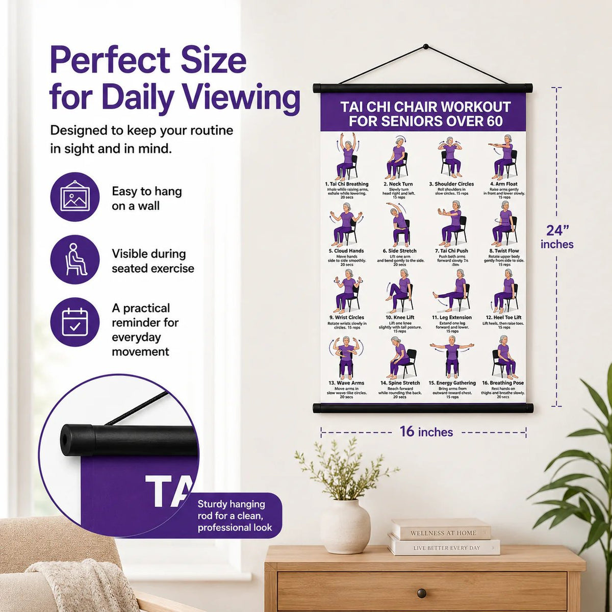 Tai chi chair workout chart for seniors (16 x 24 inches)-Seated & Standing Exercises