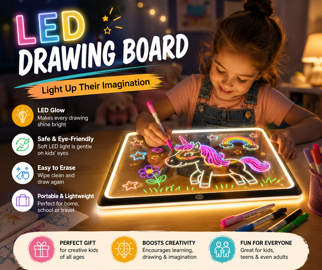Neon LED Drawing Board for Kids