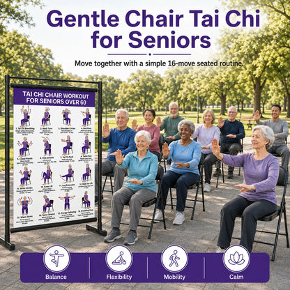 Tai chi chair workout chart for seniors (16 x 24 inches)-Seated & Standing Exercises