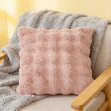 Double-sided rabbit fur throw pillow