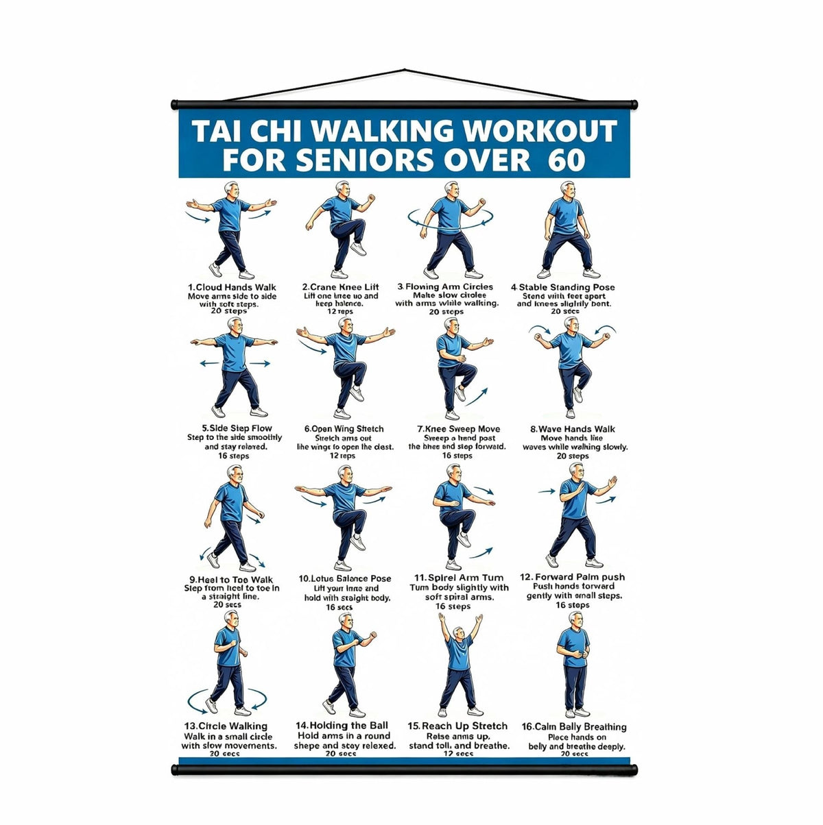 Tai chi chair workout chart for seniors (16 x 24 inches)-Seated & Standing Exercises