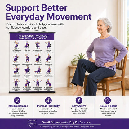 Tai chi chair workout chart for seniors (16 x 24 inches)-Seated & Standing Exercises
